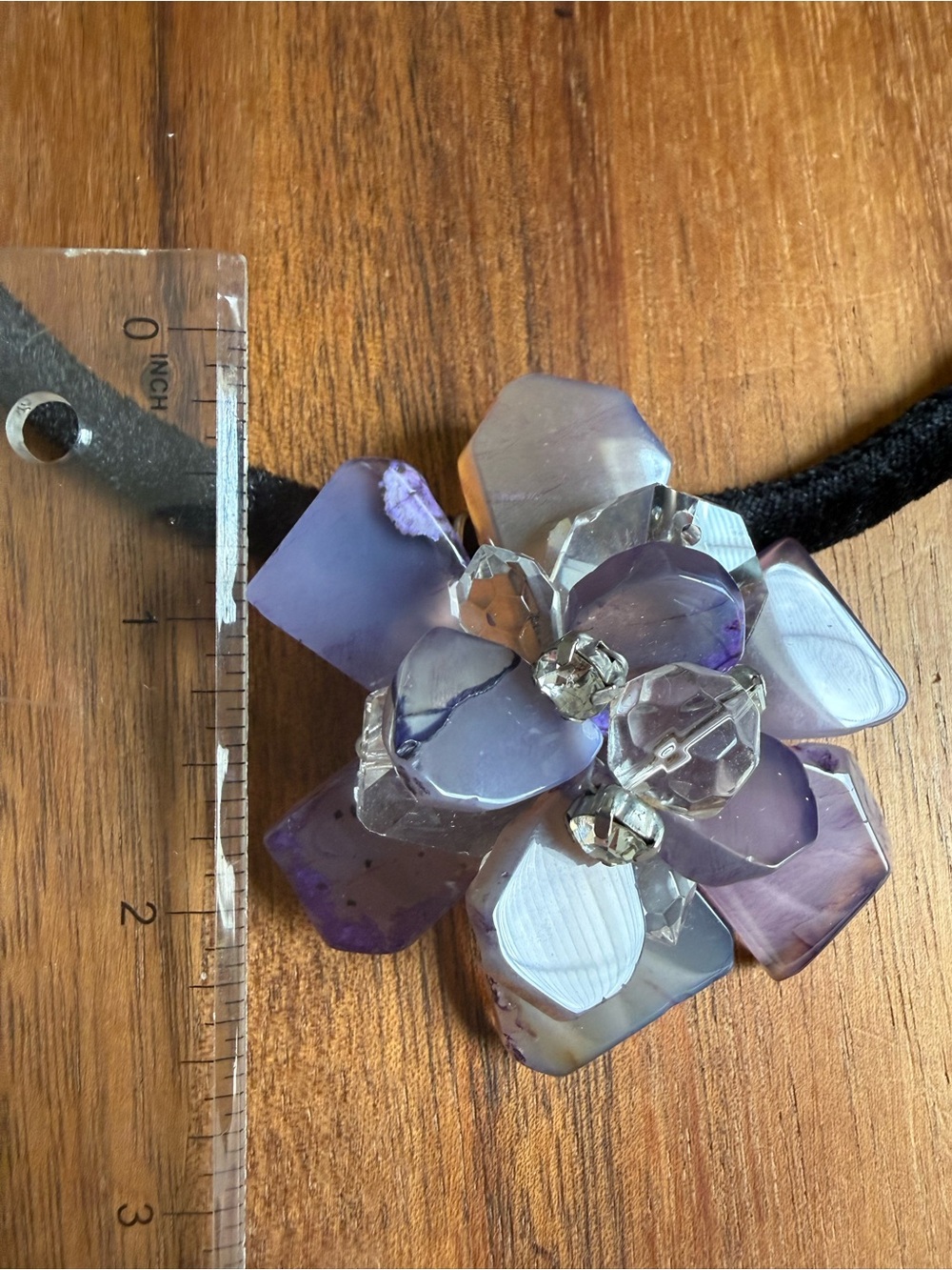New Chico's Black Velvet Choker with Lavender Flower Gemstone Cluster Floral - Picture 3 of 9